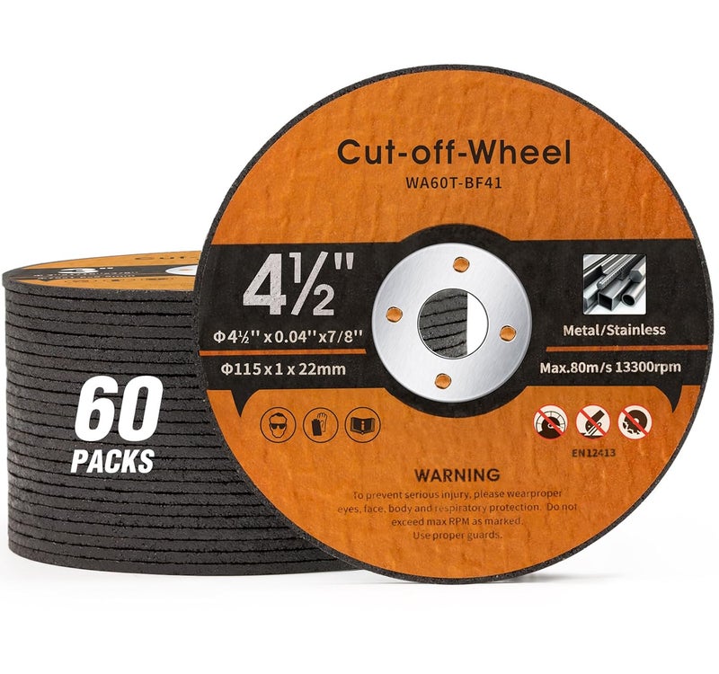 Shawya 60 Pack 4 1/2 inch Cut-Off Wheels for Metal & Stainless Steel and PVC Tube 4.5" x.040 x7/8" Cutting Wheel for Angle Grinder Aggressive Cutting disc for General Purpose Metal Cutting - Image 1